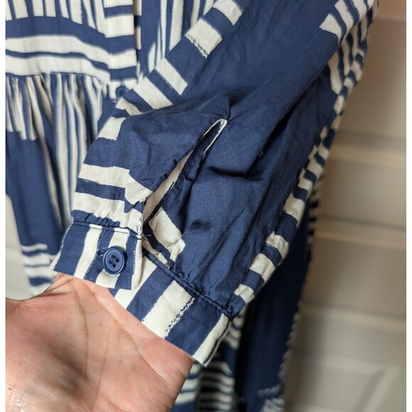 Zara Size S Maxi Shirt Dress Geometric Blue Collared Button Down Casual Chic - Picture 6 of 11